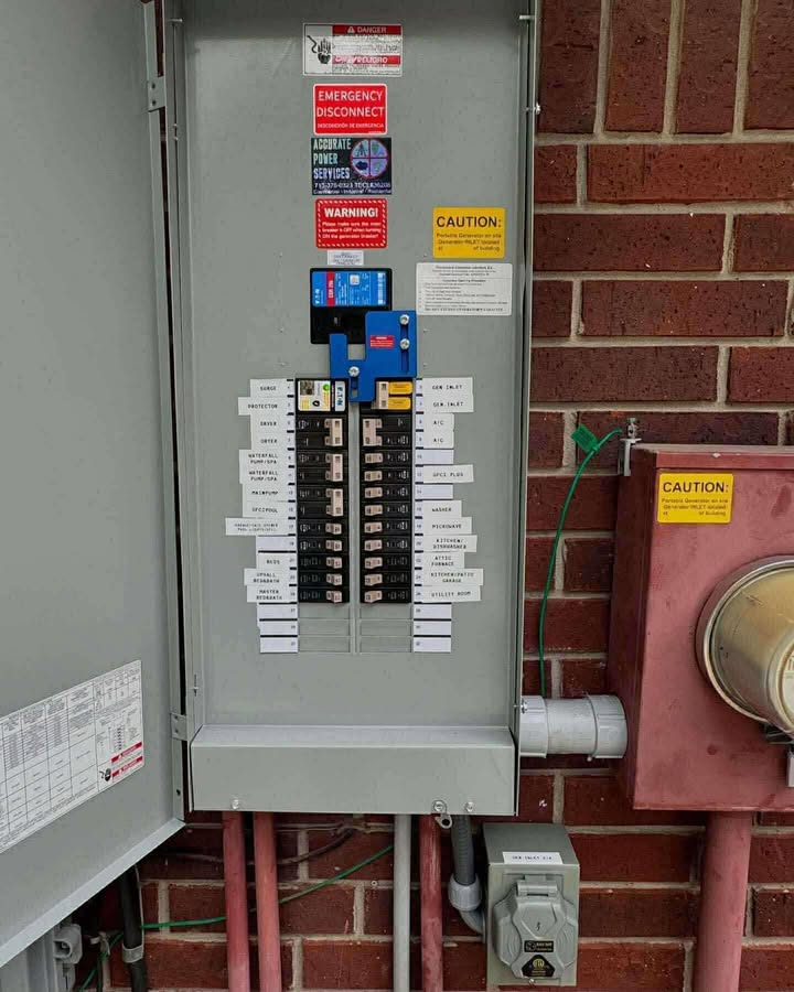 Electrical panel with an interlock and generator inlet mounted below